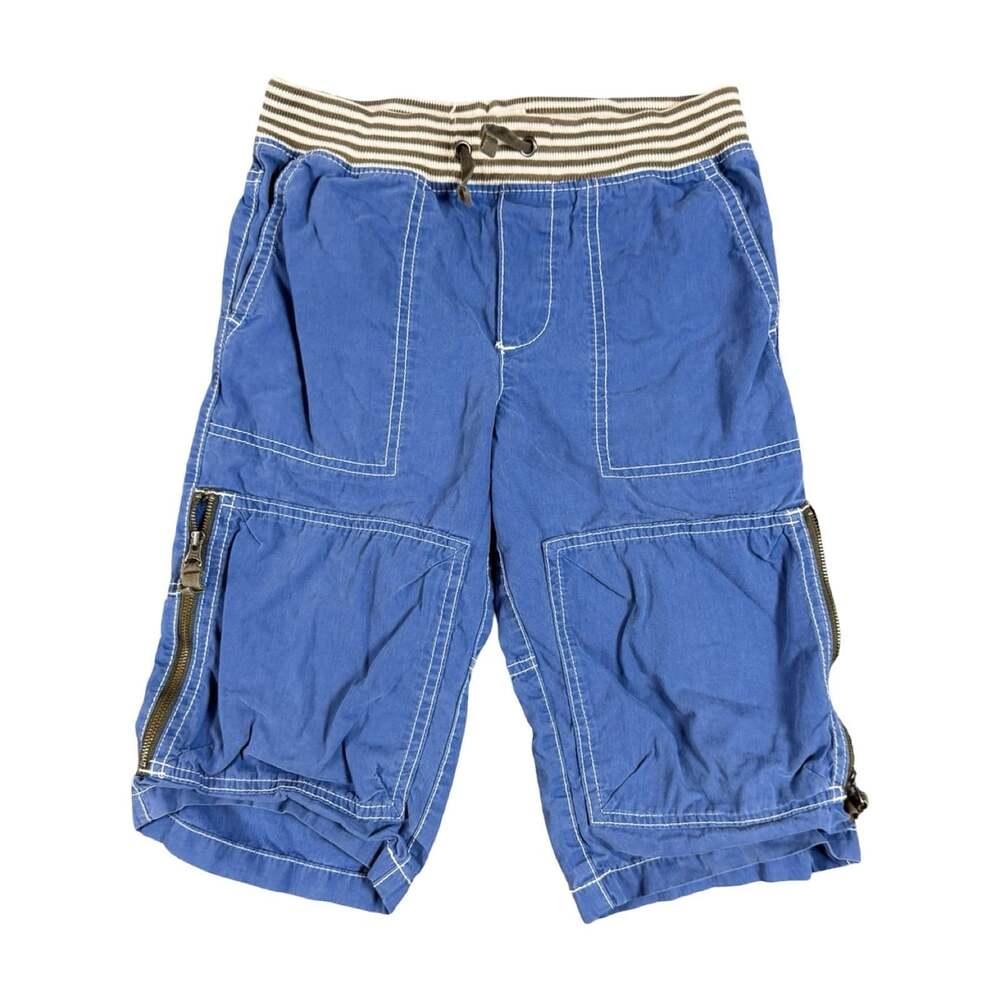Mini Boden Boys Blue Cargo Shorts Capri Cotton Blend Drawstring Elastic Pockets